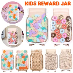 1Pcs Kids Reward Jar With Star Dinosaur Classroom Reward Jar with Standing Base Token Chore Chart Wooden Megnetic Reward Jar