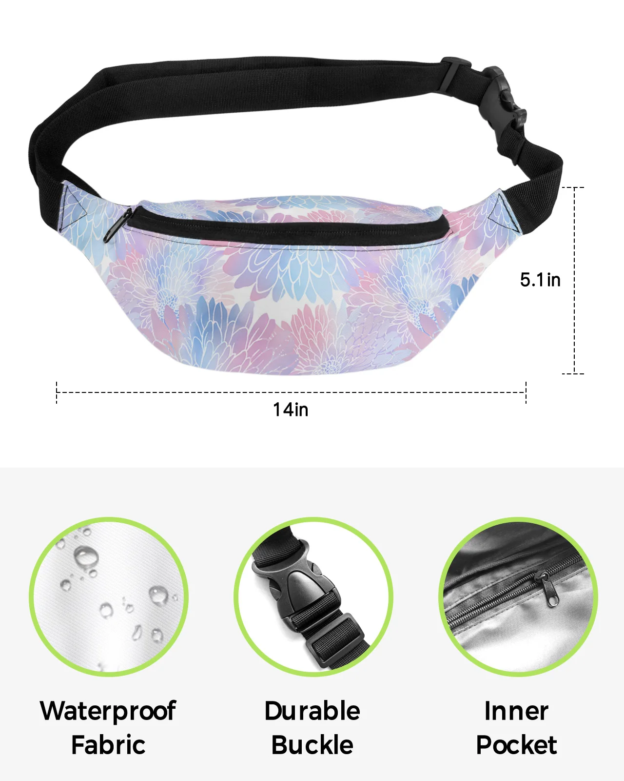 Marble Dahlia Gradient Waist Bags for Women Man Travel Shoulder Crossbody Chest Bags Waterproof Fanny Pack