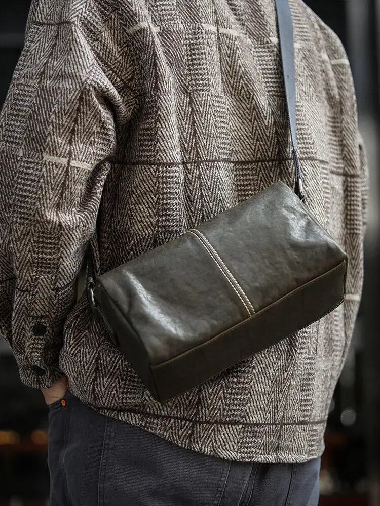 outdoor daily sport handmade genuine leather men's crossbody bag fashion organizer designer real cow leather teens shoulder bag