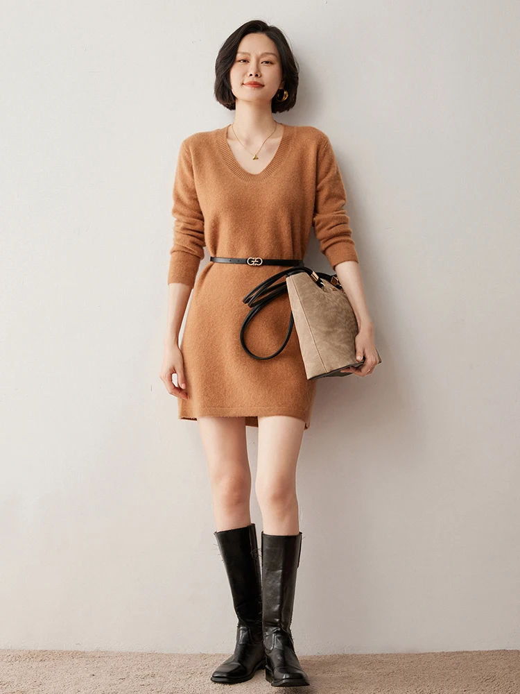 

100% Pure Cashmere Pulllover Knitwear Autumn Winter Swearter U-neck Soft Comfort Women Loose Thick Warm Elegan Tops Stylish