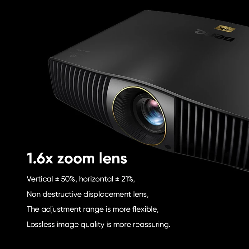 BenQ W6000L 4K UHD Laser Projector Cinematic HDR10+ Home Theater 2600 ISO Lumens 100% DCI-P3 Color 1.6x Zoom Lens Projection