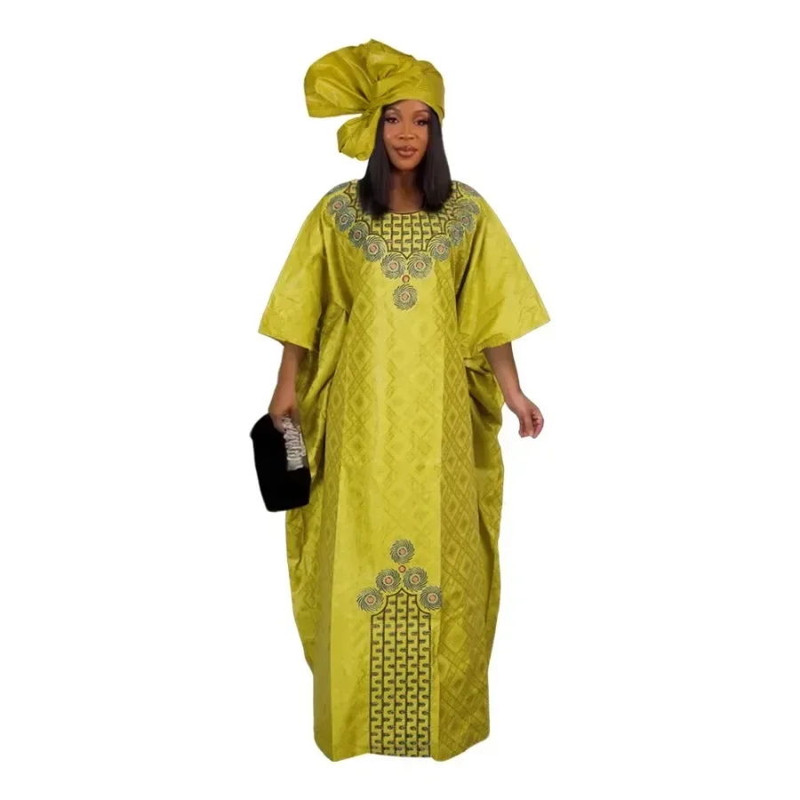 Con tocado, vestidos africanos para mujer Dashiki, vestido tradicional de talla grande, batas verdes Ankara, vestido largo de fiesta de noche de boda