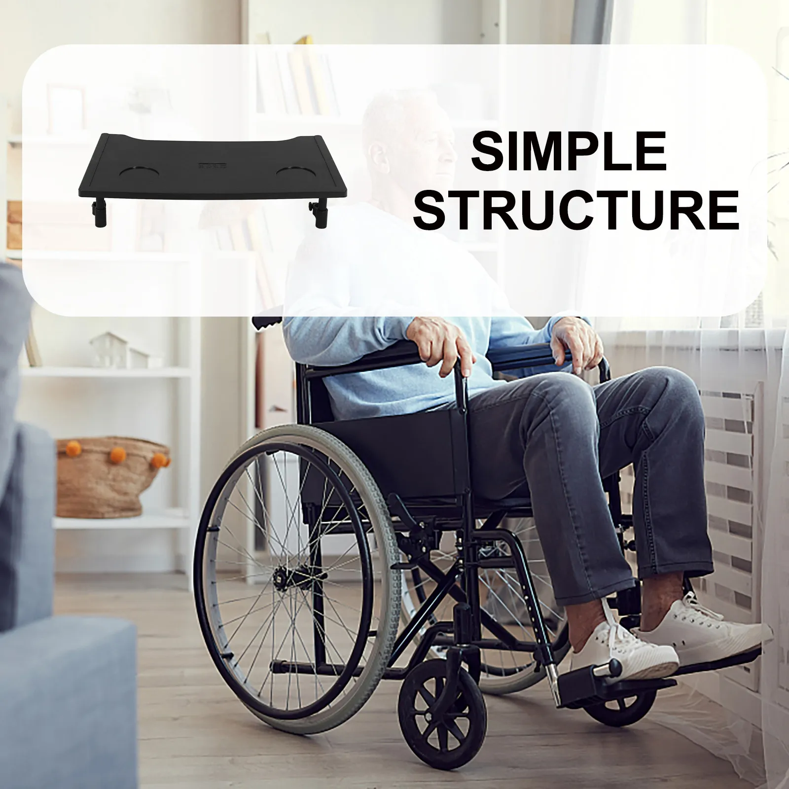 

Wheelchair Tray Detachable Rectangular Plastic Table Portable Lightweight Large Capacity Elderly Multipurpose Dining Cooking