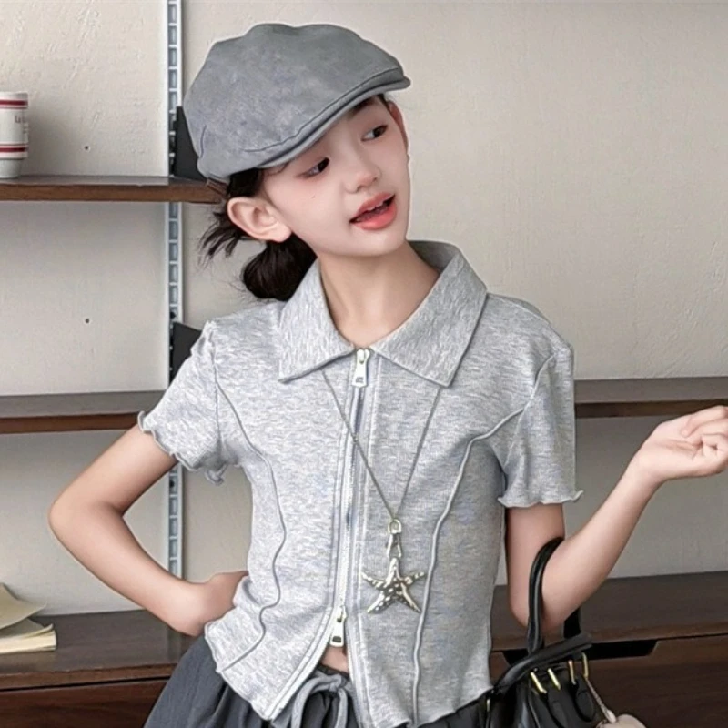 Short Sleeved T-shirt and Skirt Baby Girls' Summer 2026 New Style, Double Zipper Short Top, Short Skirt