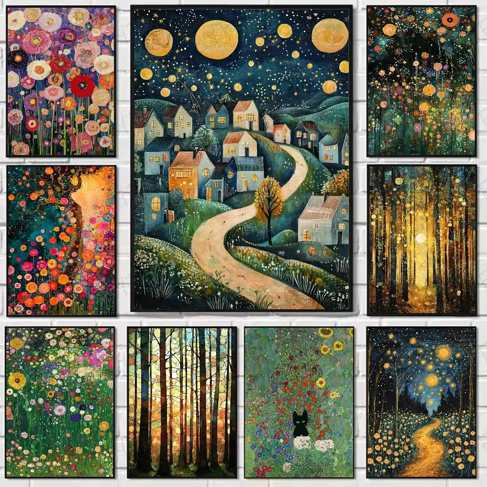 G-Gustav Klimt Druck Sternennacht Poster 	   Hochwertige Wandkunst für Zuhause, Büro, Schlafzimmer, Wohnzimmer, Flur, Bar, perfektes Geschenk