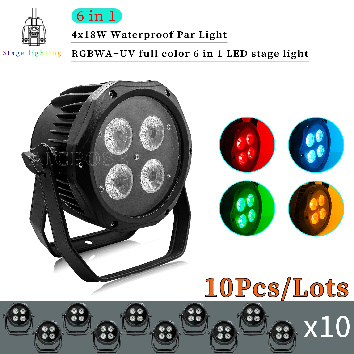 10Pcs/Lots 4x12W RGBW/4x18W RGBWA UV 6 in 1 LED Par Light Outdoor Waterproof Stage Light DMX Control DJ Disco Equipment Lighting