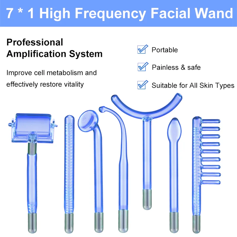 7in1 High Frequency Electrode Wand Machine Skin Tightening Acne Spot Wrinkles Remover Beauty Therapy Facial Care（ No Handle）