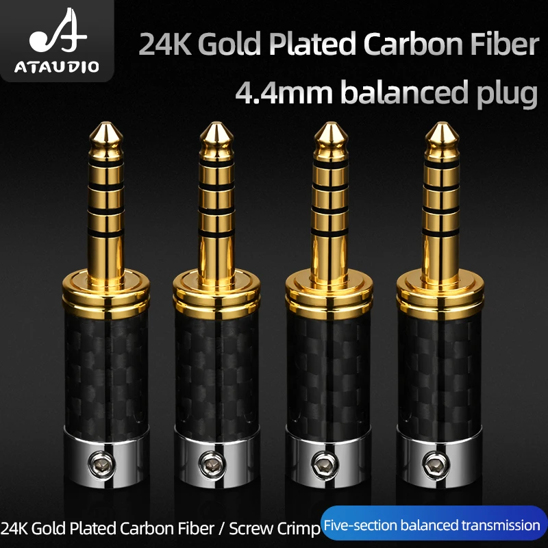 

ATAUDIO 4PCS Carbon Fiber Gold-plated Jack 4.4mm 5pole Audio Plug Pure Copper Connector with 6mm Wire hole