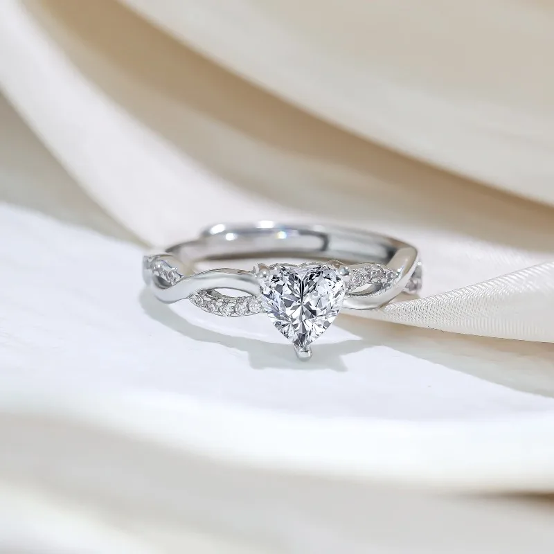 Koreańska wersja pierścionka zaręczynowego z motywem miłości, kobiecy pierścionek ślubny z motywem serca, pierścionek dla par z imitacją diamentu, pierścionek ma