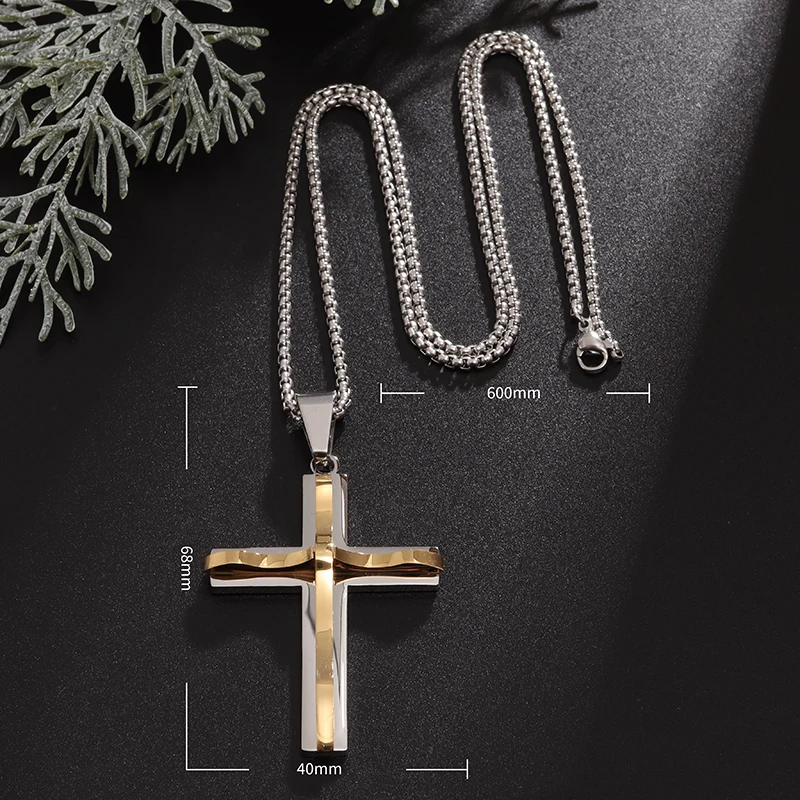 Simple Fashion Stainless Steel Cross Pendant Necklace Christian Meaningful Religious Faith Gifts