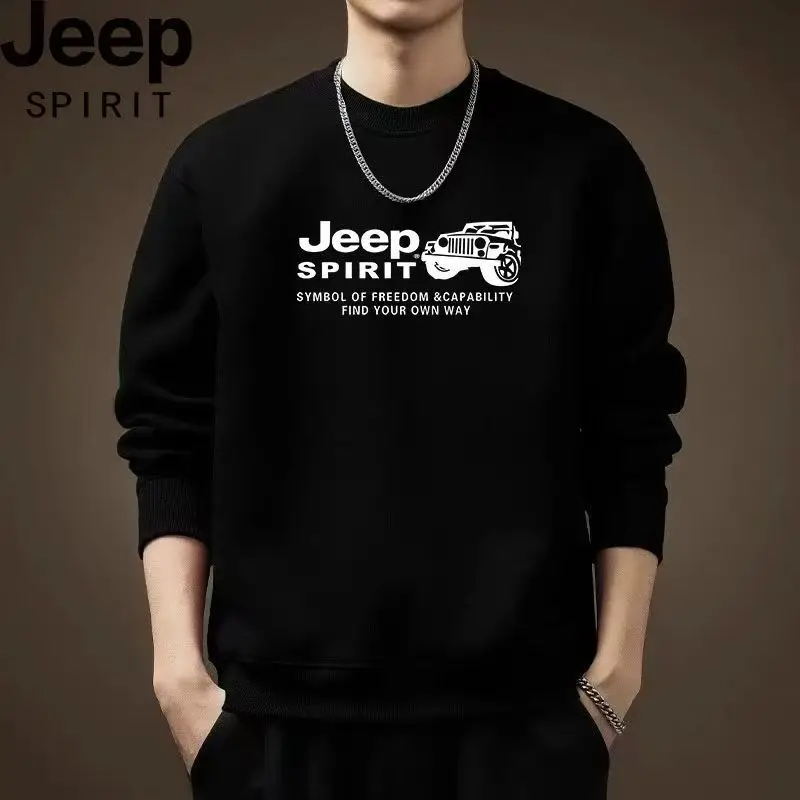 2026 Model, Jeep High-Quality Men's Round-Neck, Printed Long-Sleeved Hoodie, Suitable for Spring and Autumn Seasons, Slim-Fit De