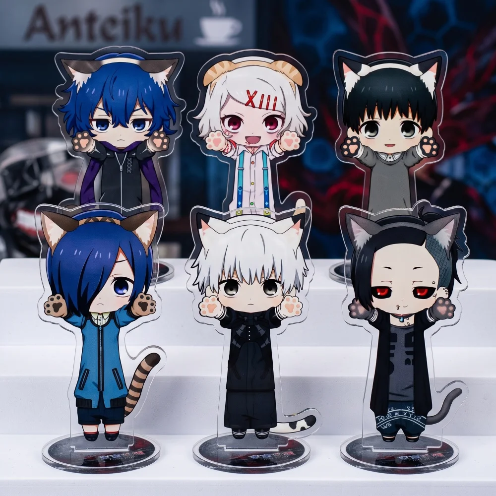 Tokyo Ghoul 10CM Acrylic Stand Keychain Kaneki Ken Touka Cute Cat Ear Chibi Double Sided Desktop Decor Collectible Anime Gift