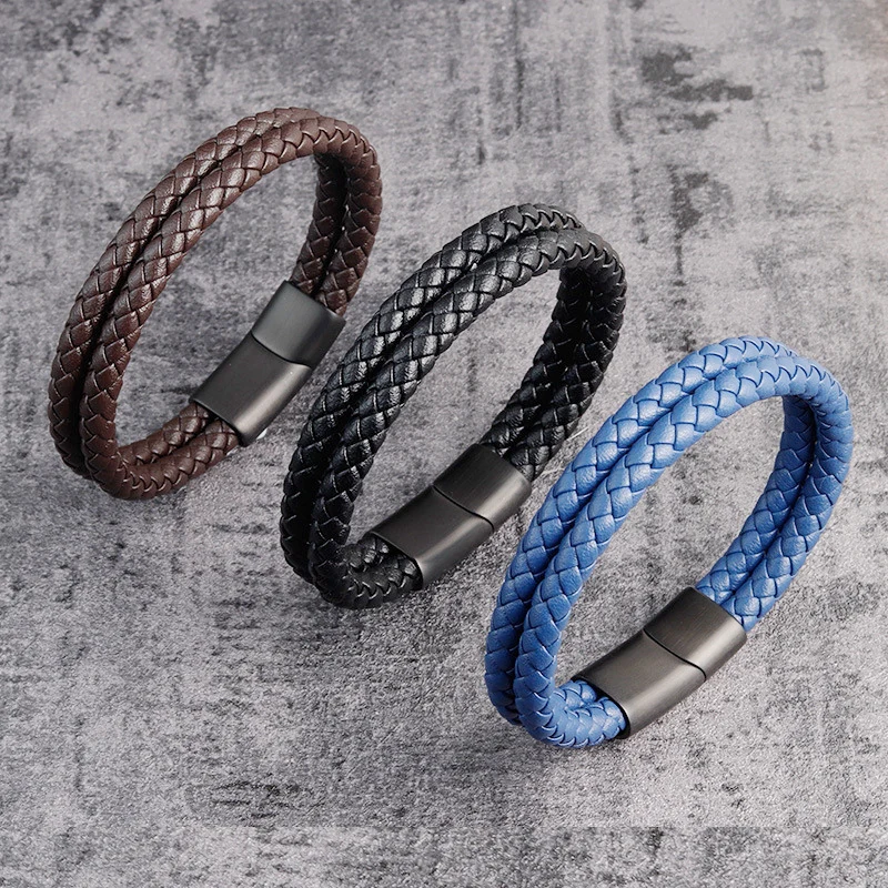 Accessories Black Stainless Steel Jewellery Leather Bracelet Replicas Of Famous Jewelry Simple Gift For Men