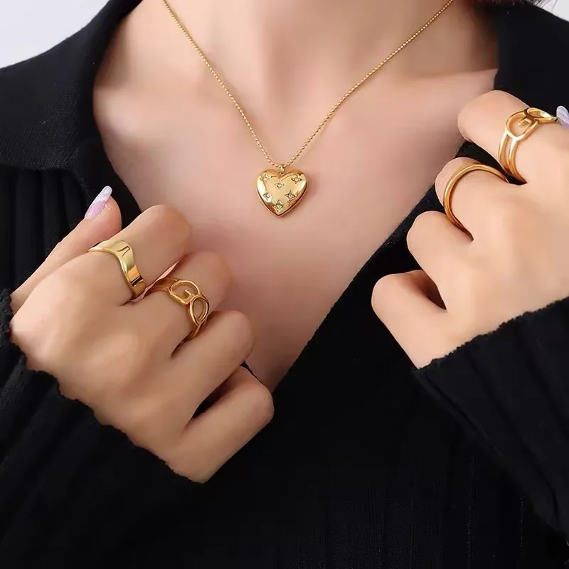 ASONSTEEL Trendy Heart Cubic Zirconia Pendant Necklace For Women Golden Stainless Steel Metal Stylish Choker Valentine\'s Gift