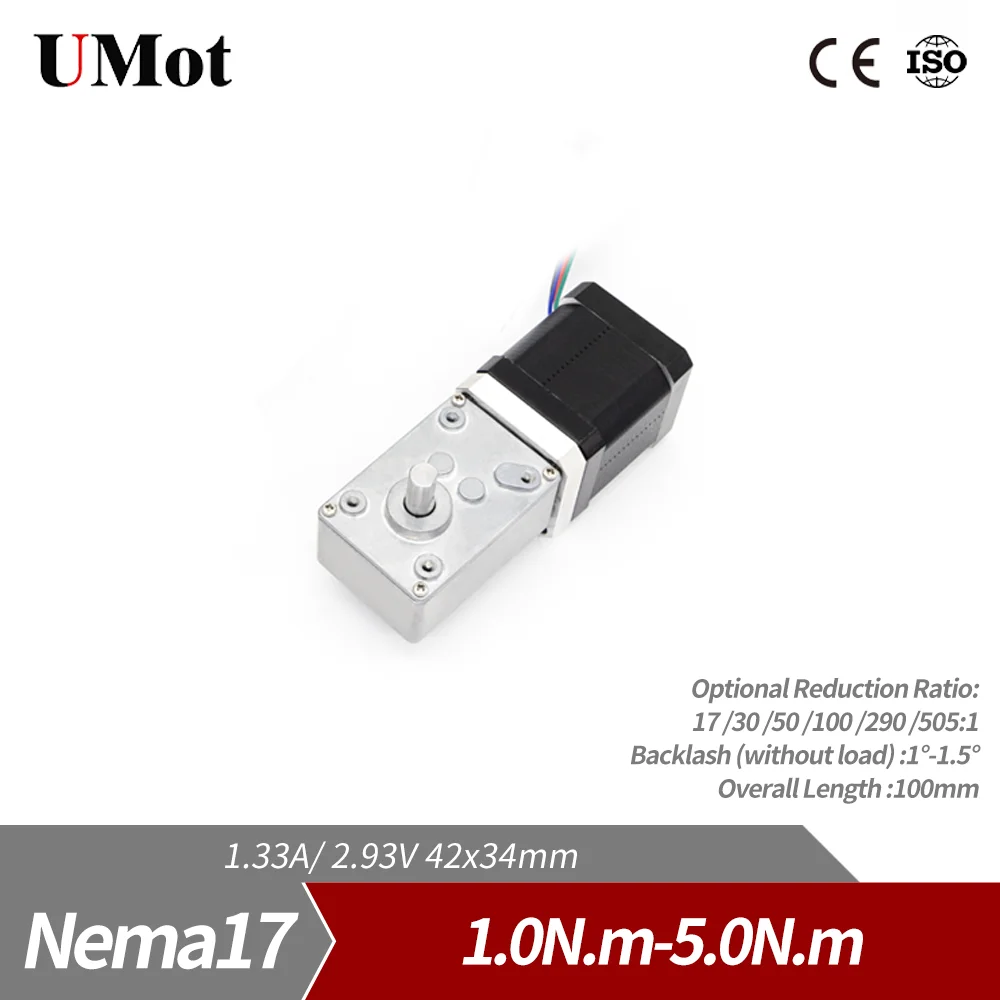 

High Precision High Torque Single/Double/Hole Output Shaft Nema 17 Worm Geared Stepper Motor with Worm Gearbox