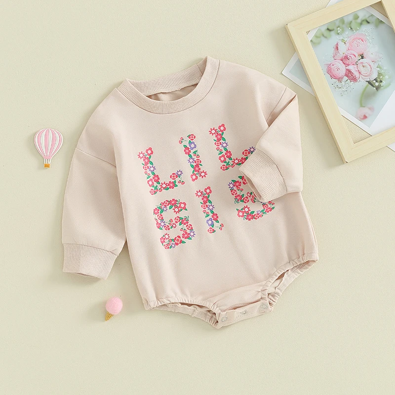 Sister Matching Outfit Baby Girl Sweatshirt Romper Toddler Newborn Letter Embroidery Long Sleeve Jumpsuit