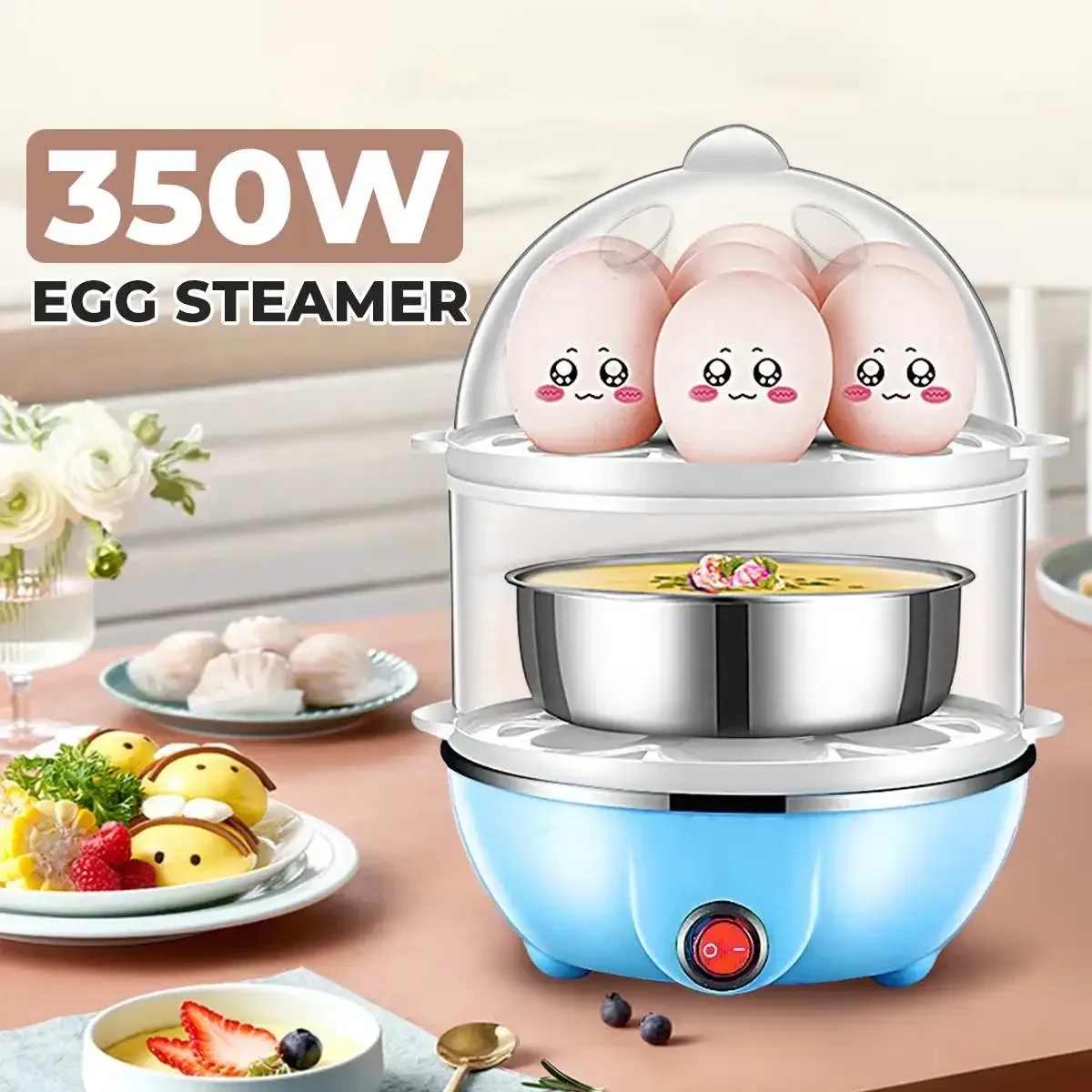 350W Double Layer 14 Eggs Capacity Cooker Egg Boiler Steamer Electric Egg Cooker Corn Milk Steamed Kitchen Cooking Machine