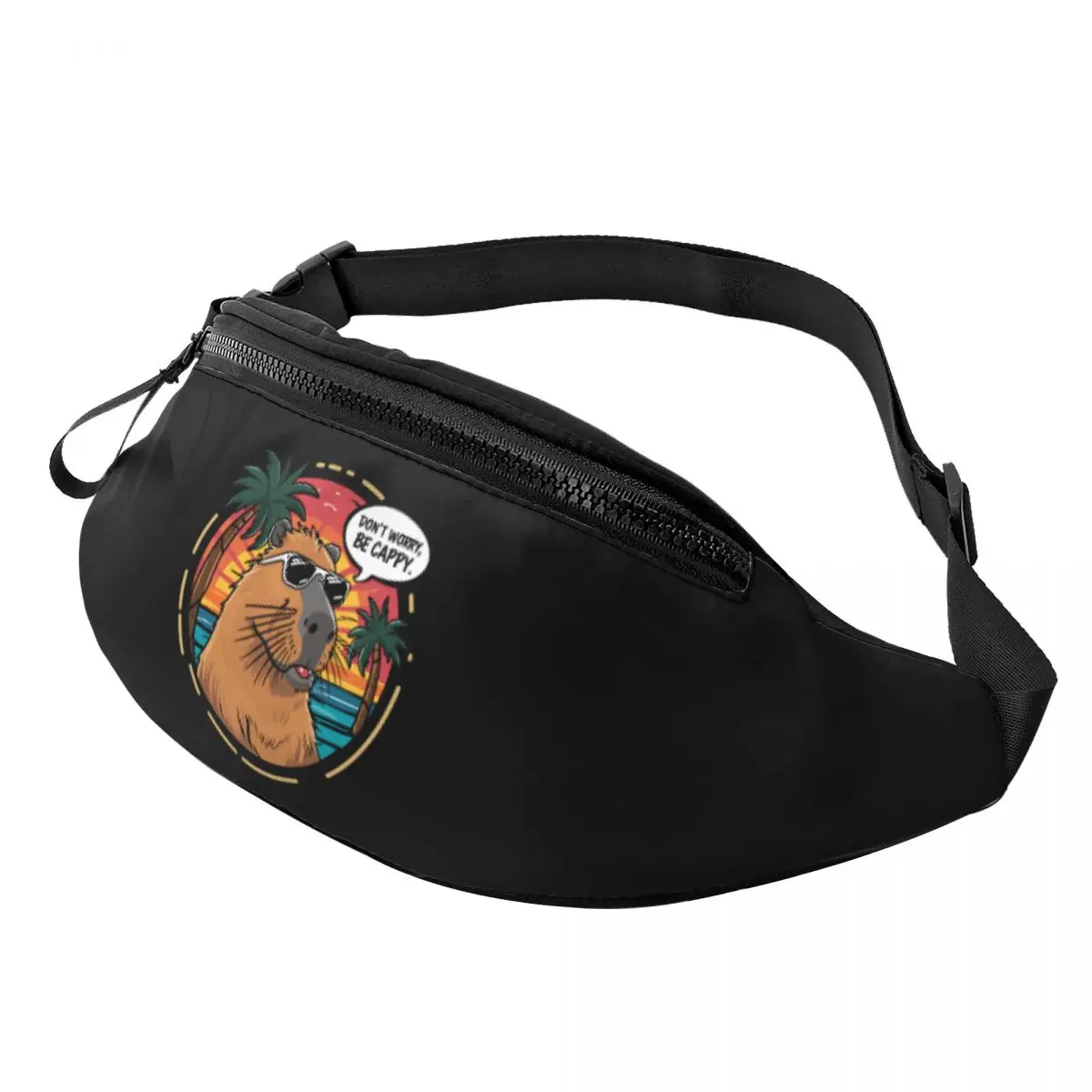 

Custom Don't Worry Be Cappy Capybara Fanny Pack Women Men Cool Crossbody Waist Bag for Traveling Phone Money Pouch