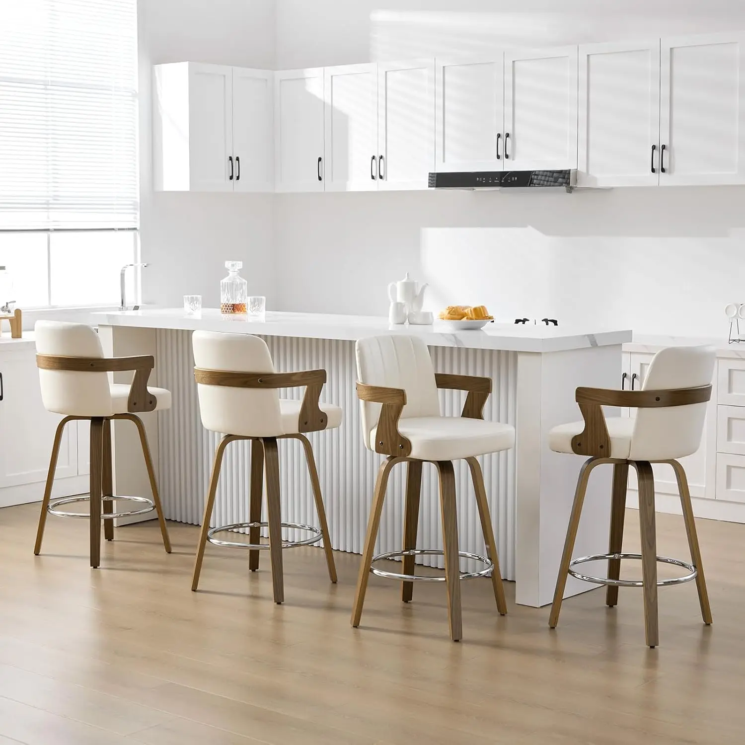 

Counter Height Bar Stools Set of 4, 26" Seat Height Swivel Counter Stools with Back and Dual Arms, Faux Leather, Customized