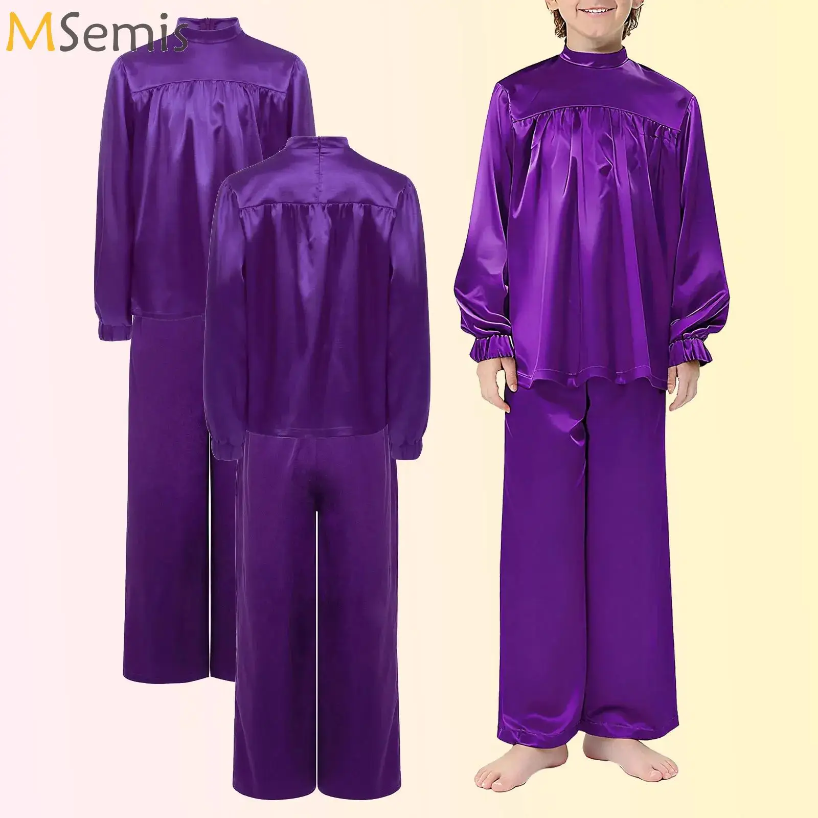 

Liturgical Praise Costume for Kids Boys Latin Lyrical Dance Satin Top with Pants Girls Ballet Liturgical Choir Worship Dancewear