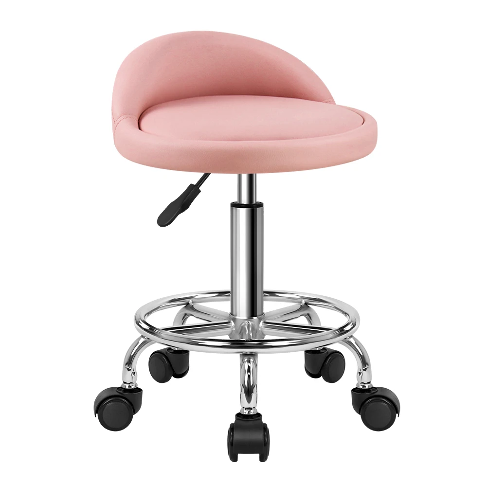 KKTONER PU Leather Round Rolling Stool with Foot Rest Height Adjustable Swivel Drafting Work SPA Task Chair with Wheels