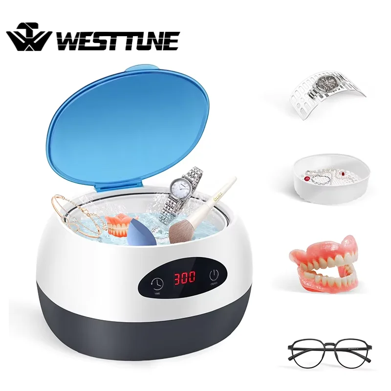WESTTUNE Ultrasonic Cleaner Timer Immersion Washer 600ML Ultrasonic Cleaning Machine Ultrasound Washing Bath for Jewelry Glasses
