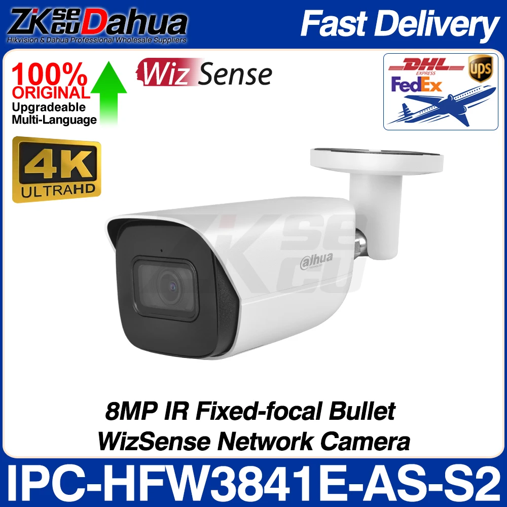 

Dahua Original IPC-HFW3841E-AS-S2 8MP 4K WizSense Network POE IP Camera IR 30M SD Slot Built-in MIC Alarm IVS SMD 4.0 AISSA IP67