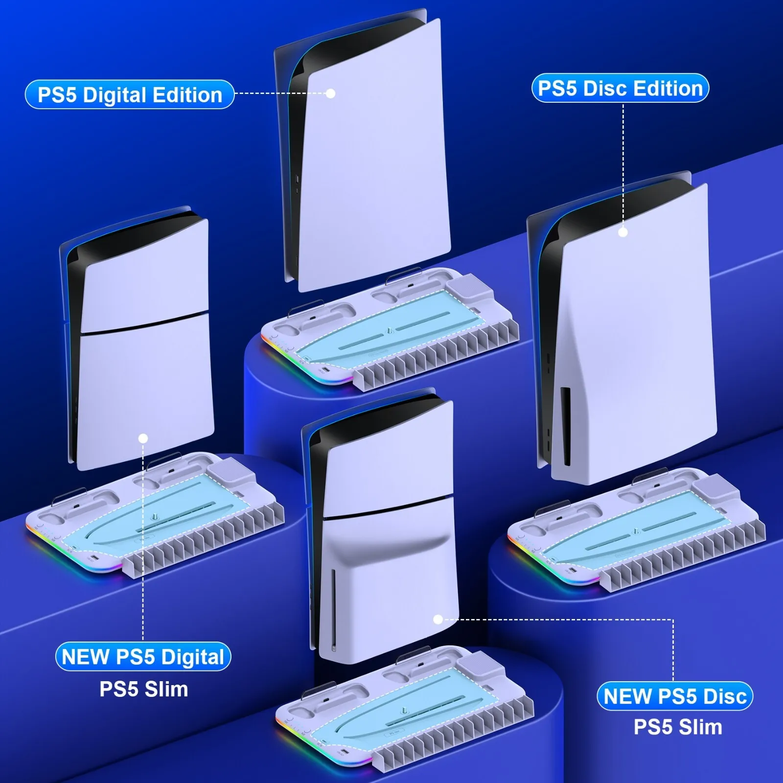 DinoFire S2001 Koelstation voor PlayStation 5 Slim Console Digitale & Disc Edition + 15 Game Slot