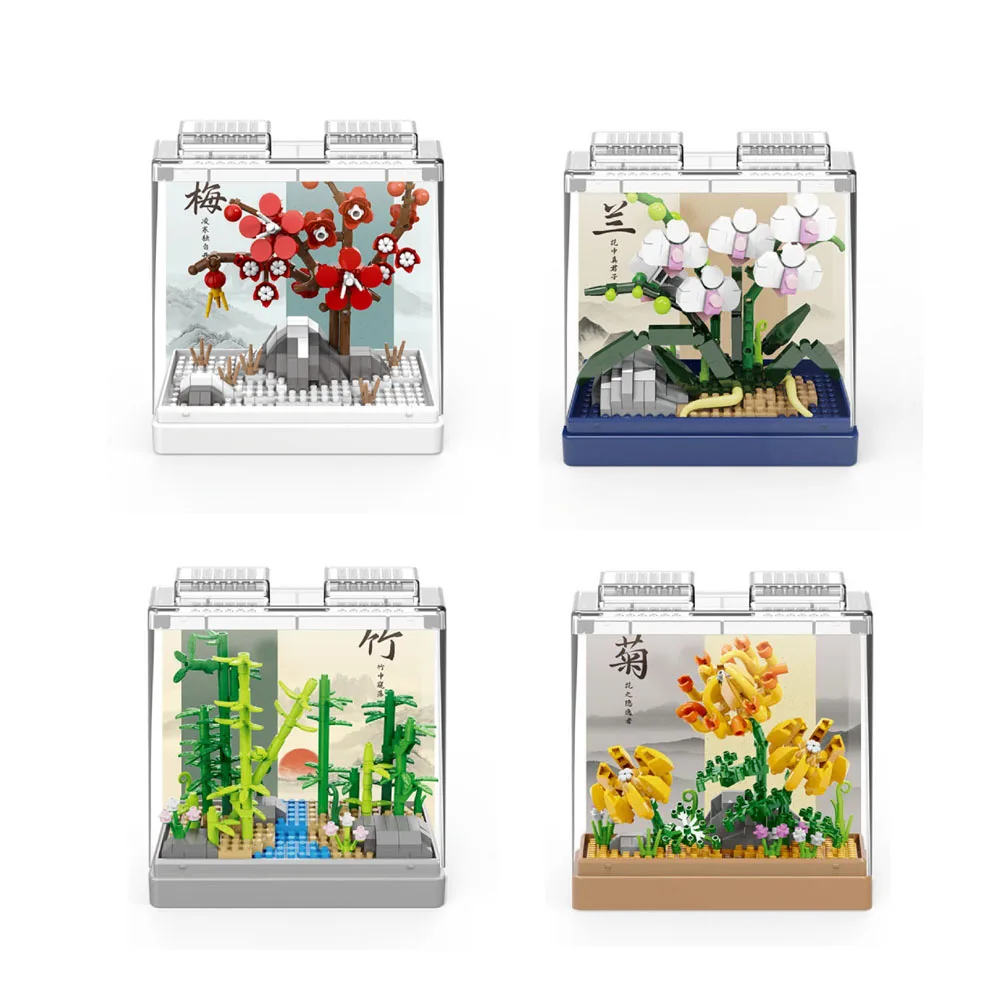 

Idea Nature Box Micro Diamond Building Block Plum Orchid Bamboo Chrysanthemum Nanobricks 3D Wall Brick Toy For Kids Gifts