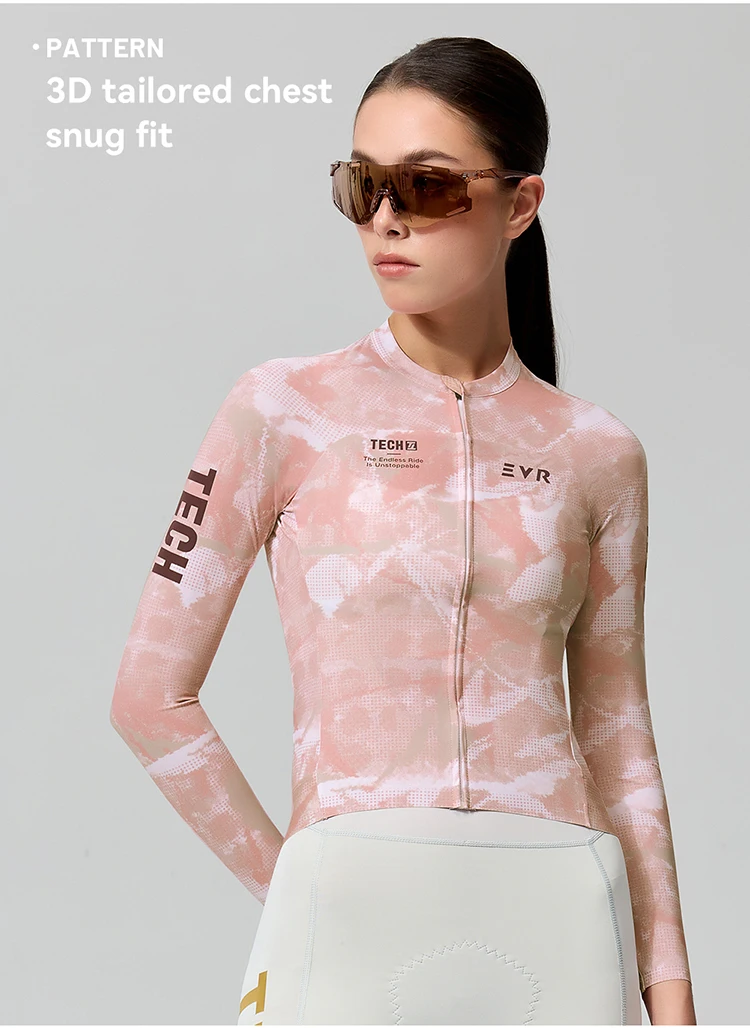 EVR Damen-Radtrikot Langarm Hochelastisches Radshirt Atmungsaktives Schweißabsorbierendes Rennrad-Oberteil Radtrikot – Detail 10