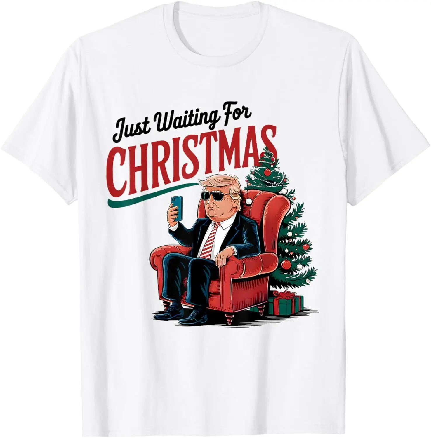 Just Waiting For Christmas Trump Funny Vote For Trump Xmas T-Shirt S-5XL