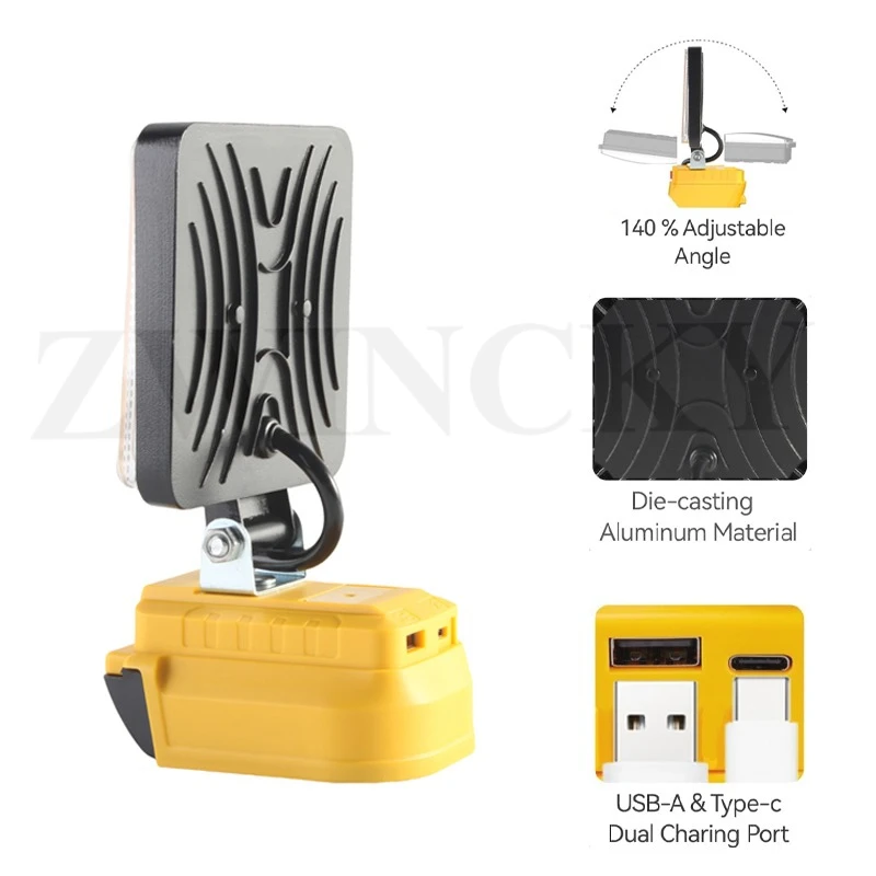 ضوء عمل LED لاسلكي لبطارية ديوالت 20 فولت أداة مصباح يدوي محمولة هدايا للرجال 140 °   إضاءة الفيضانات الخارجية القابلة للتعديل #6