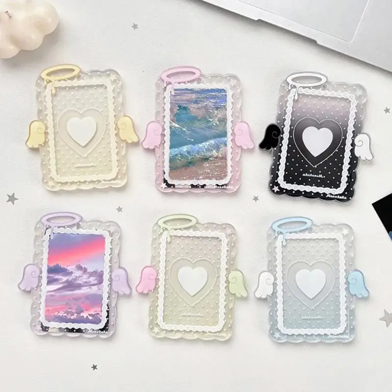 New 1Pcs Cartoon Angel Wing Star Keychain 3 Inch Transparent Acrylic Photocard Holder For Kpop Photos ID Cards