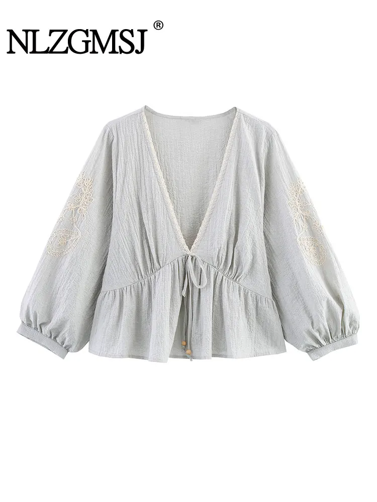 

2025 Spring Summer Embroidery Elegant Blouse Holiday Style Shirt Fashion Casual Shirts And Blouses Woman Tops