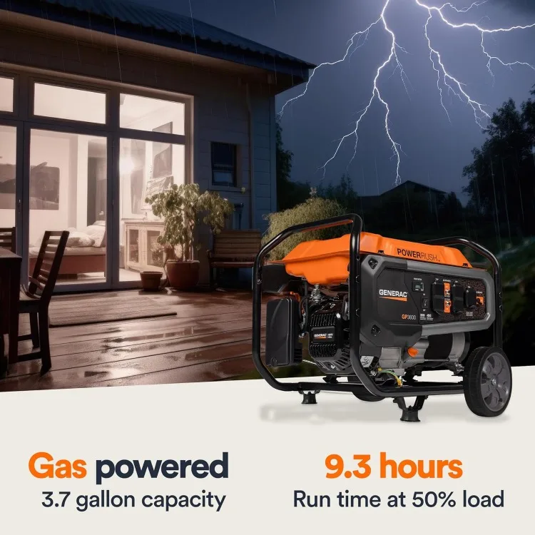 Generac 7678 GP3600 3,600-Watt Gas-Powered Portable Generator - Powerrush Advanced Technology - Durable Design and Reliable