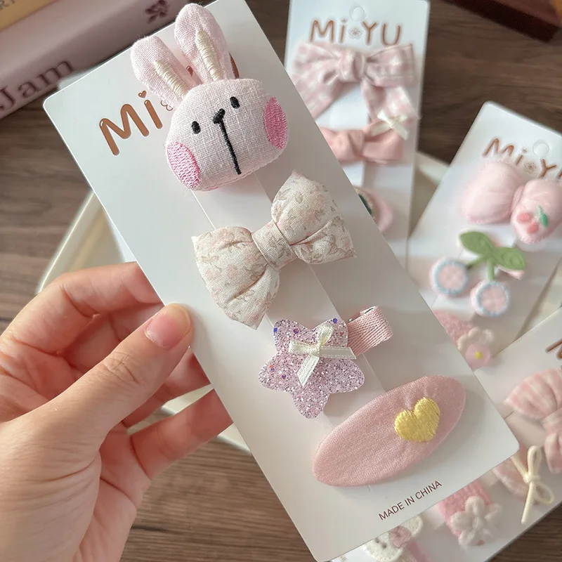 

Korea Fashion Baby Hair Clips Pale Pink Cartoon Bunny Cotton Plaid Hairpins BB Barrette for Girls Kid's Hair Clamp Pins Headwear