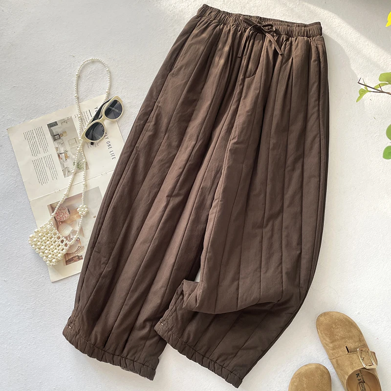 Thickened Cotton Polyester Harlan Pants Winter Warm Elastic Waist Retro Stitching Heavy Duty Quilting Fashionable Comfortable