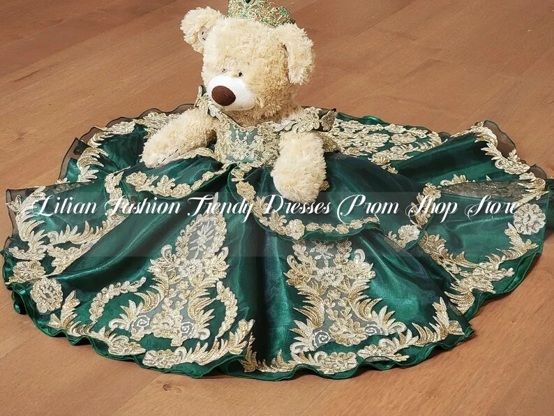 Emerald Green Quinceanera Teddy Bear Dress Luxury Strapless Beaded Appliques Princess Puffy Customised