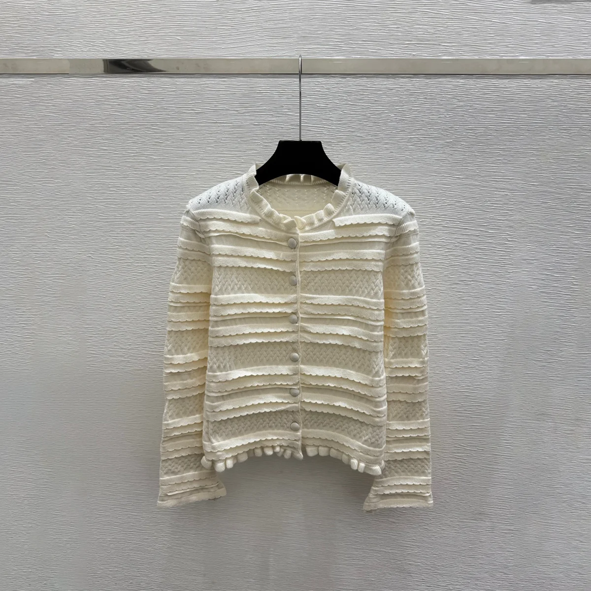 2026 high-quality women's black fungus edge layered cake knitted cardigan--2691662