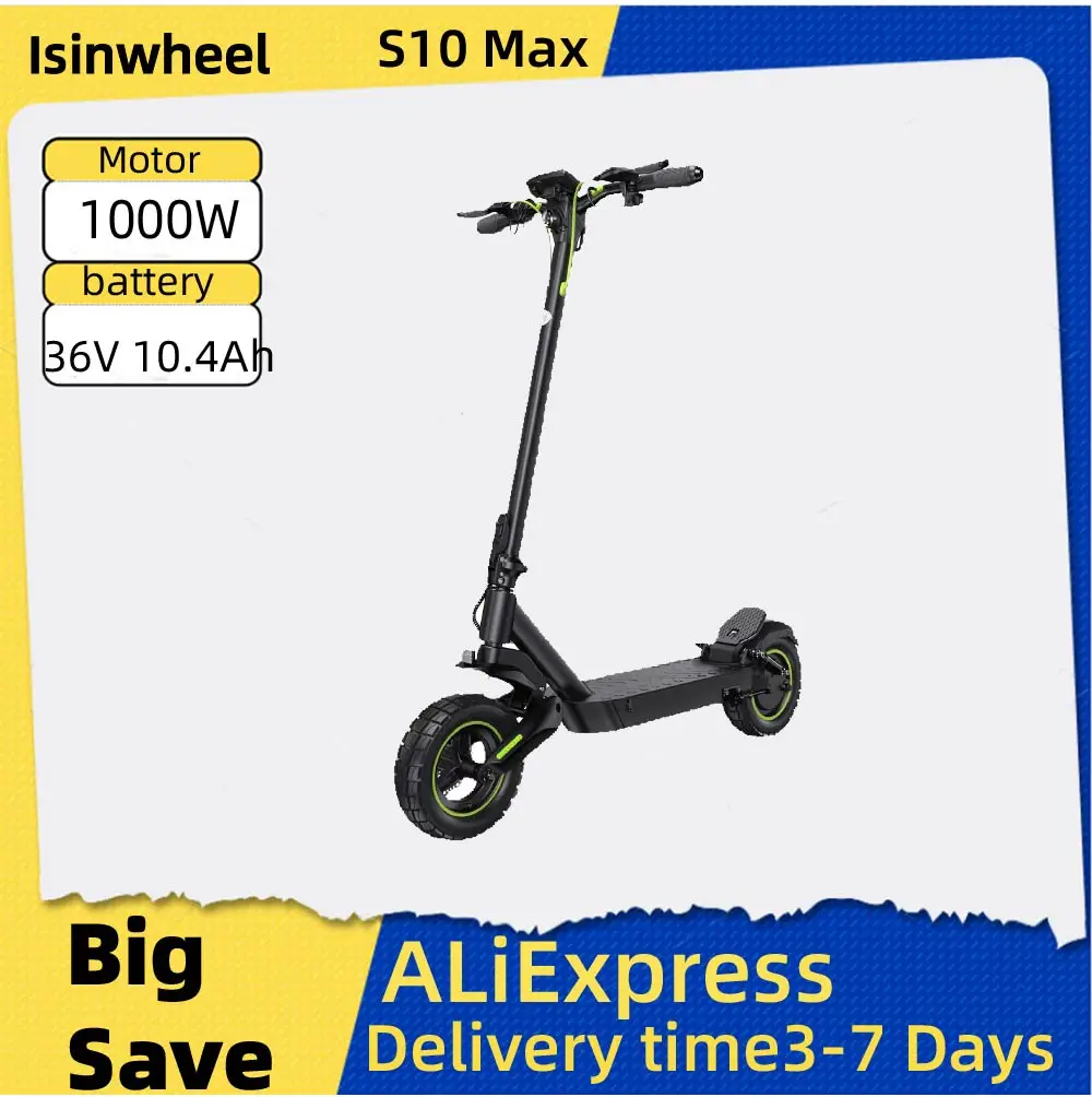 

Isinwheel S10 Max Foldable Electric Scooter 48V 15Ah Battery 10 Inch pneumatic off road tire Adult E-scooter