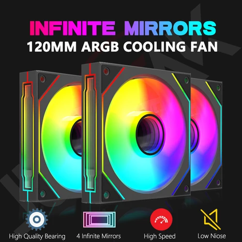 Imagen 1 del producto JUMPEAK FX120 ARGB Sync efecto espejo infinito ventilador de refrigeración de 120mm PWM silencioso 12cm RGB ventiladores para PC caja de ordenador CPU enfriador de agua