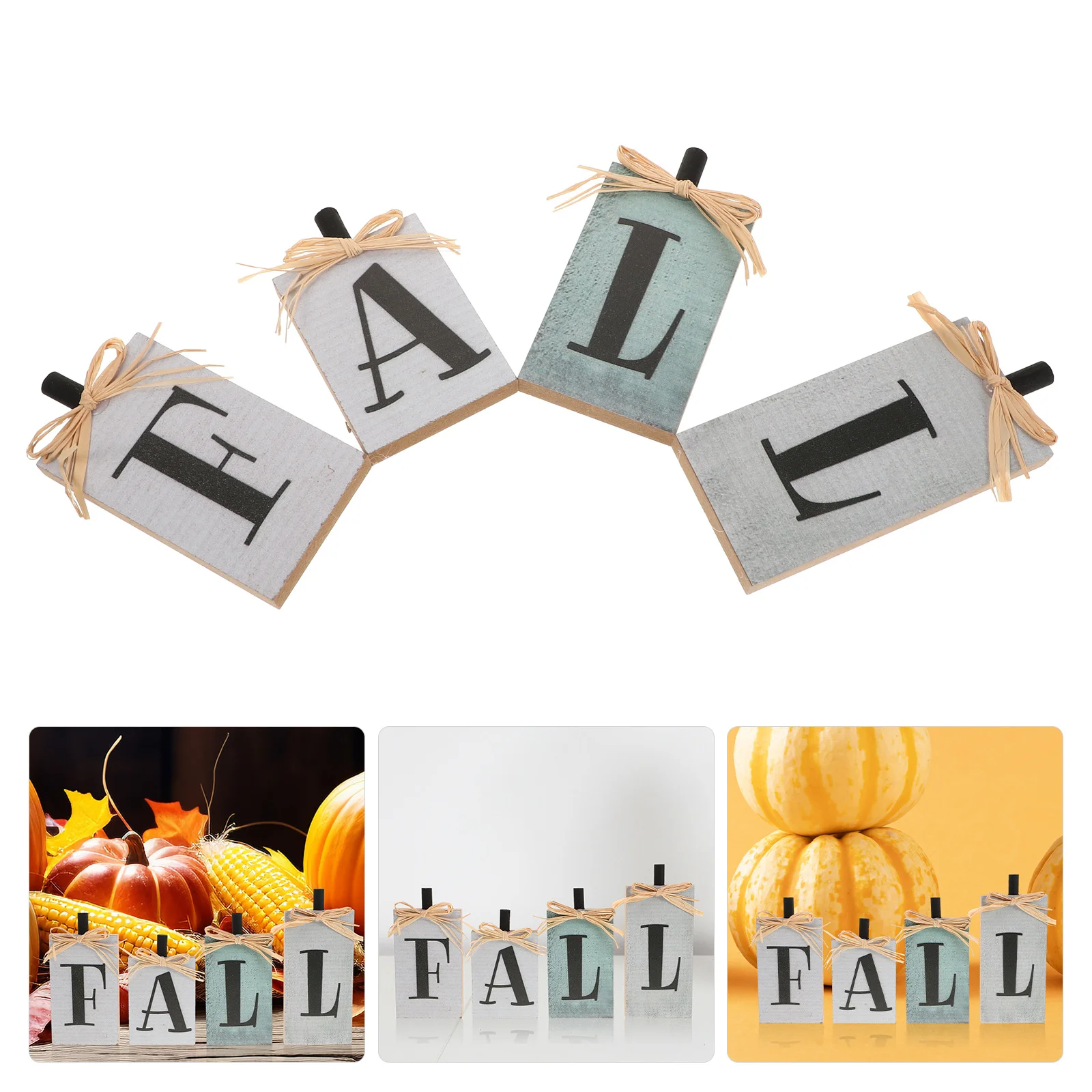 

4Pcs Comfortable Touch Smooth Finish Wooden Block Decor Harvest Theme Fall Thanksgiving Centerpiece Tabletop Decoration