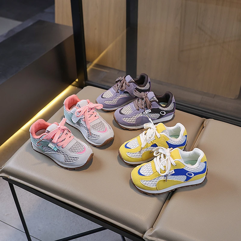 

2025 New Autumn Children Sports Shoes Toes Capped Mesh Breathable Kid Tennis Shoes Soft Bottom Boys Girls Running Non-slip Shoes