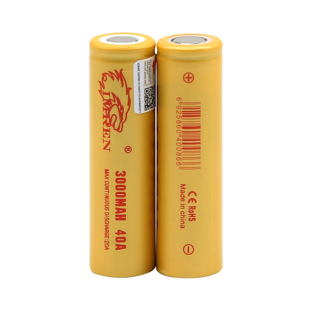 

IMREN New Original 18650 3.7V 3000mAh Discharge 40A Rechargeable Battery Li-ion Battery for Flashlights Headlamps Toys