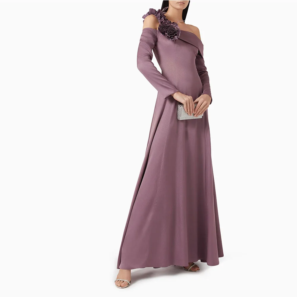 

Платье для выпускного вечера на одно плечо с цветами Вечернее платье с длинными рукавами Вечернее платье для свадебной вечеринки длиной до пола, трапециевидное платье в Саудовской Аравии