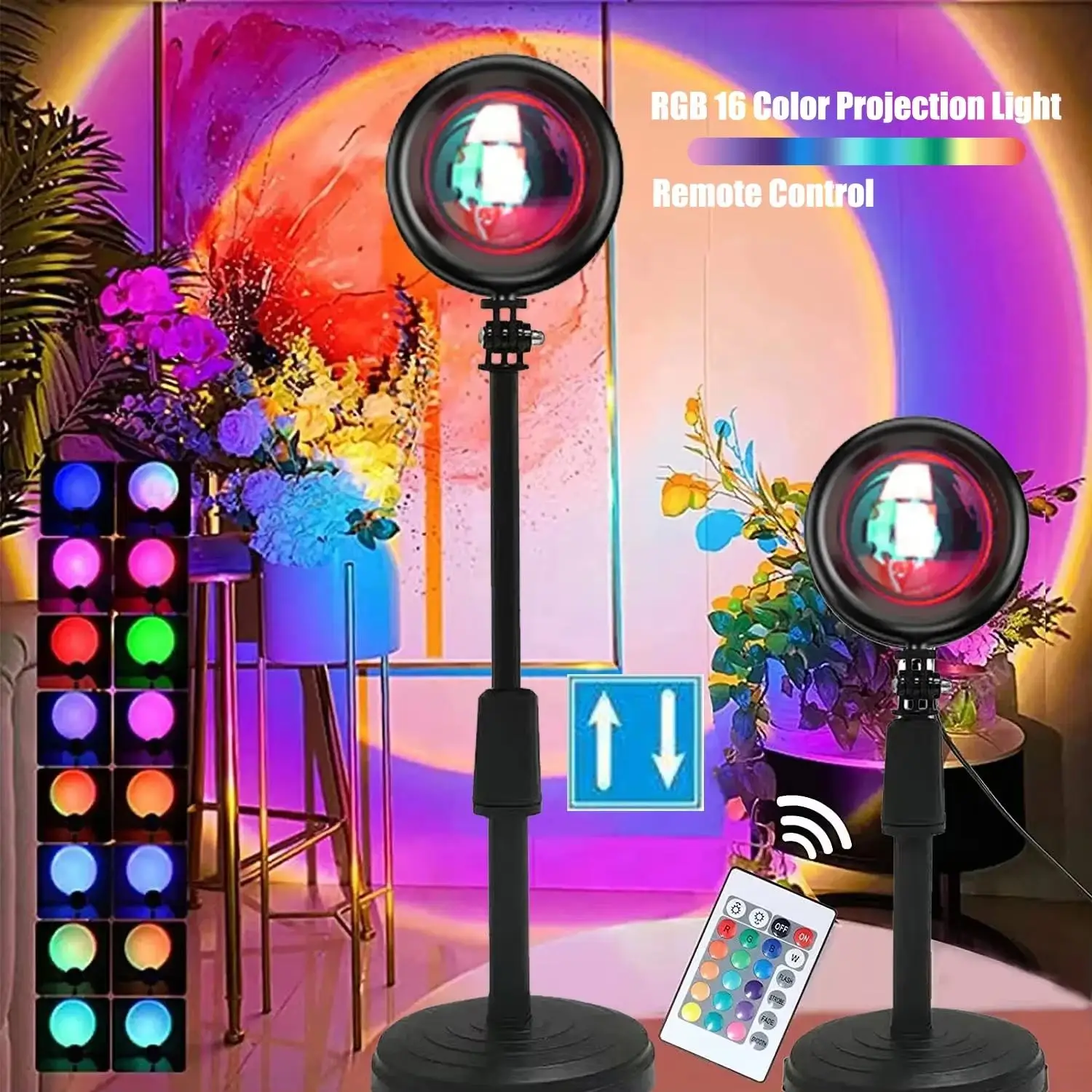 New Rainbow Glow Colorful Vibrant Sunset Night Light Projector - Vibrant Atmosphere Table Lamp for Bedroom Decoration