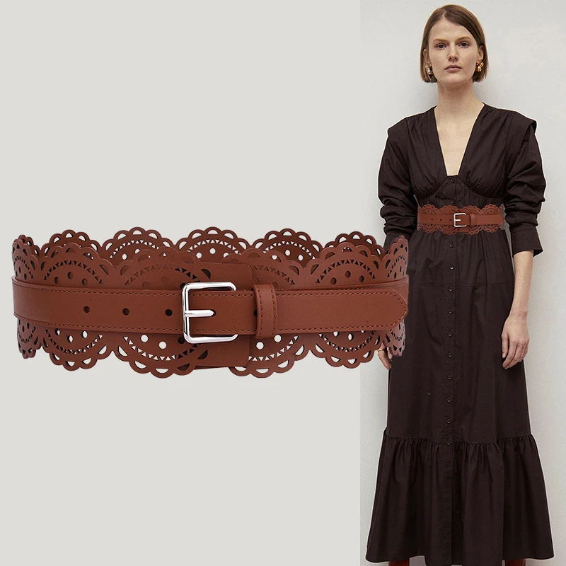 Women's Wide Belt Brown Black Corset Vintage Luxury Designer Elegant Skirts Gothic Party Dresses Hollow Waistband Trend 2024