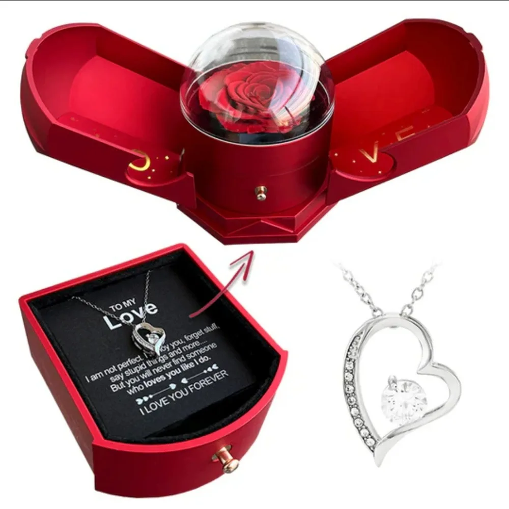 To My Love Wife Heart Pendant Necklace Gift for Birthday Women Girl Soulmate Gifts 2025 Fashion Jewelry With Angel Rose Box