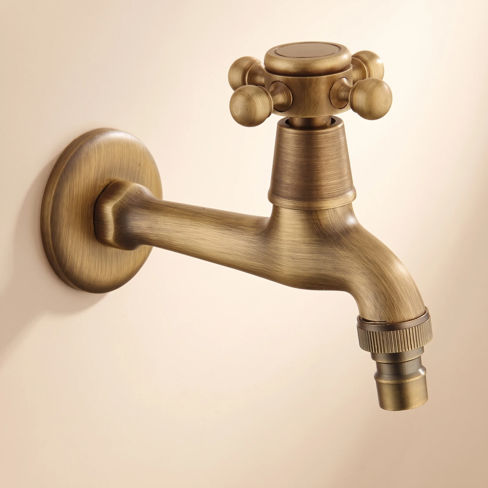 Wall-Mounted Faucet Vintage-Inspired Cold-Water Faucet Washing Machine Tap Threaded Bibcock Space Saving for Laundry Room