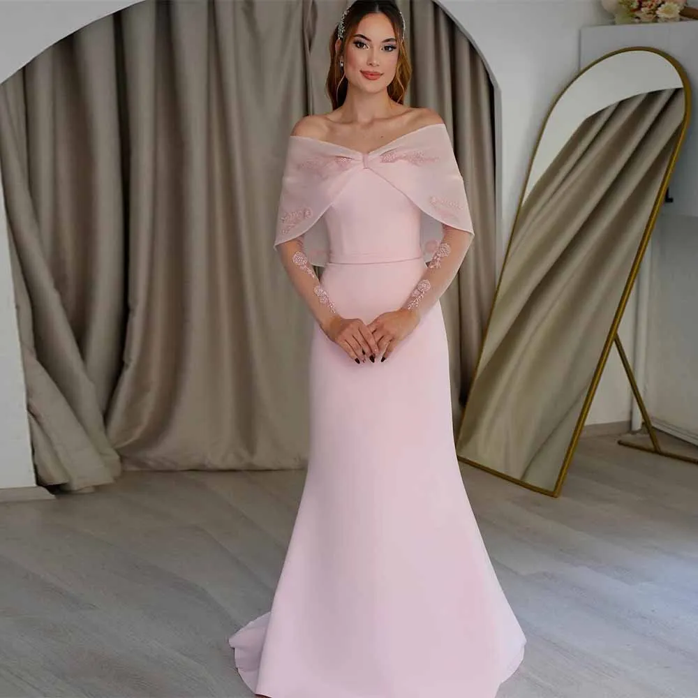 

Long Bridal Gowns Jersey Mermaid/Trumpet Engagement Dress Pink Off-the-shoulder Beads Wedding Party Dress Floor Length 2025